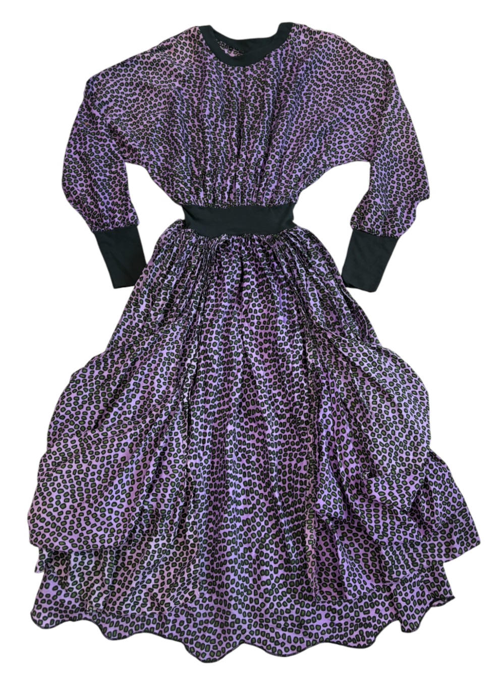Vintage EXILE Bari Jay 100% Silk Purple Animal Print Goth Dolman Draped Dress M - Picture 9 of 12